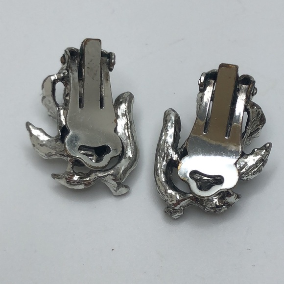 VTG Elegant Single Rosebud  Earrings Clip-on Silver tone with rhinestones - Picture 4 of 6